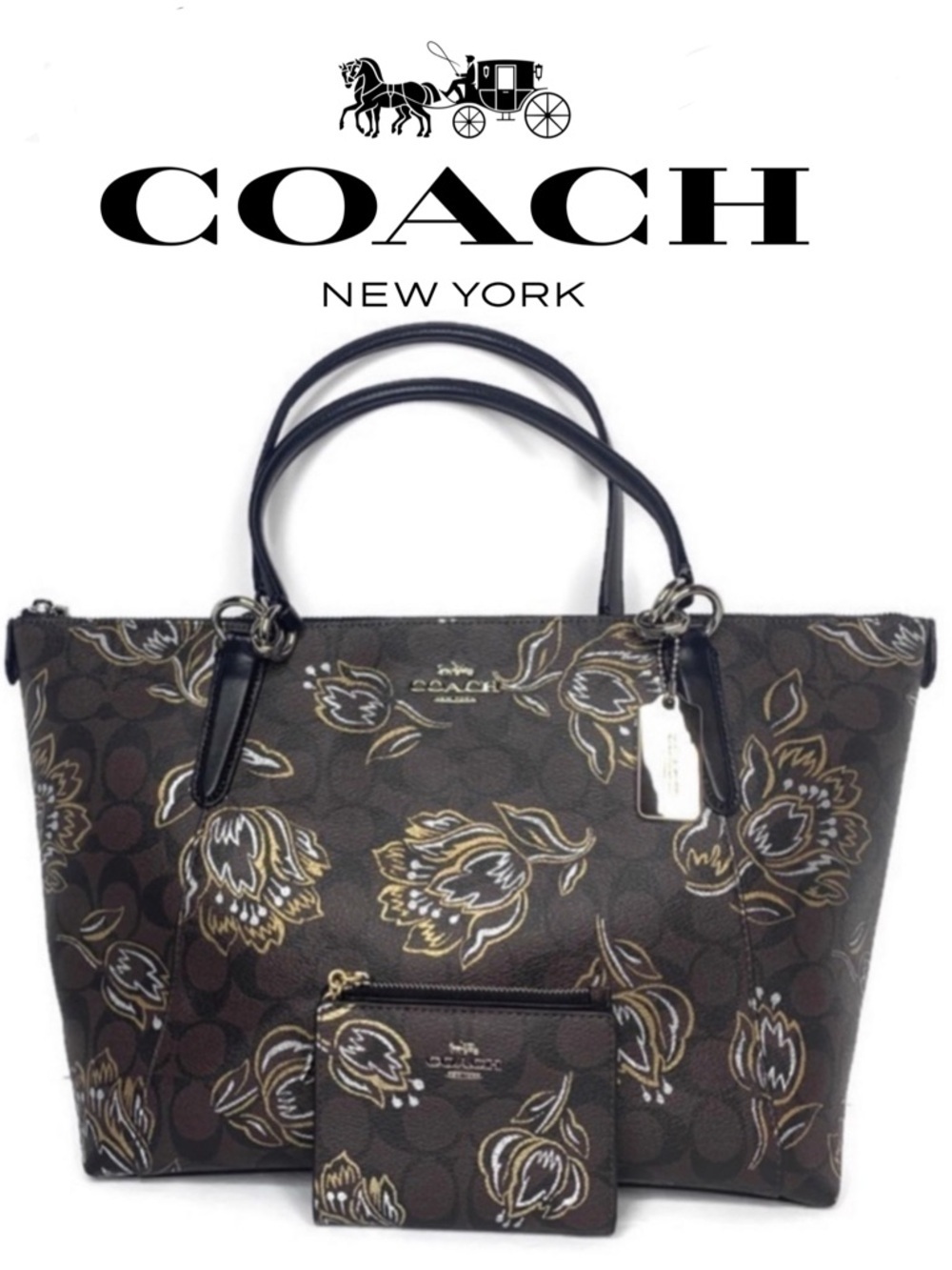 Coach Mahogany Tulip Signature C Tote Wallet Set - Picture 1 of 7